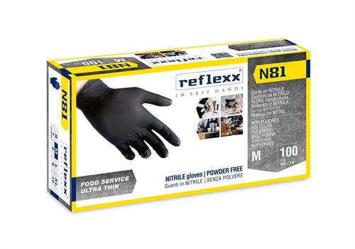 GUANTI IN NITRILE NERI SENZA POLVERE REFLEXX N81 - GR. 3,2