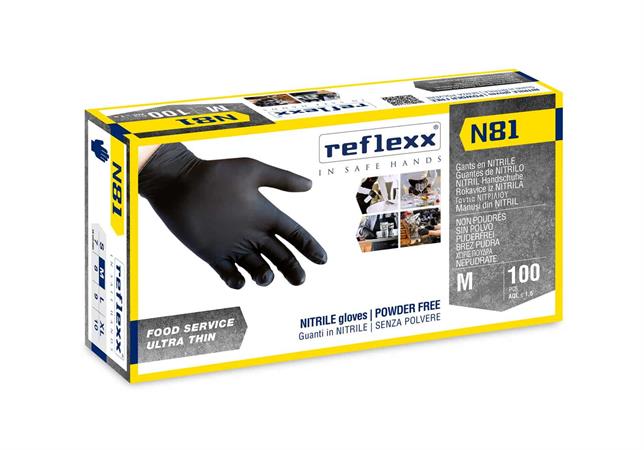 GUANTI IN NITRILE NERI SENZA POLVERE REFLEXX N81 - GR. 3,2